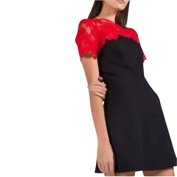 Sandro Paris $495 Gigi Black Red Lace A-line Mini Dress - Picture 1 of 15